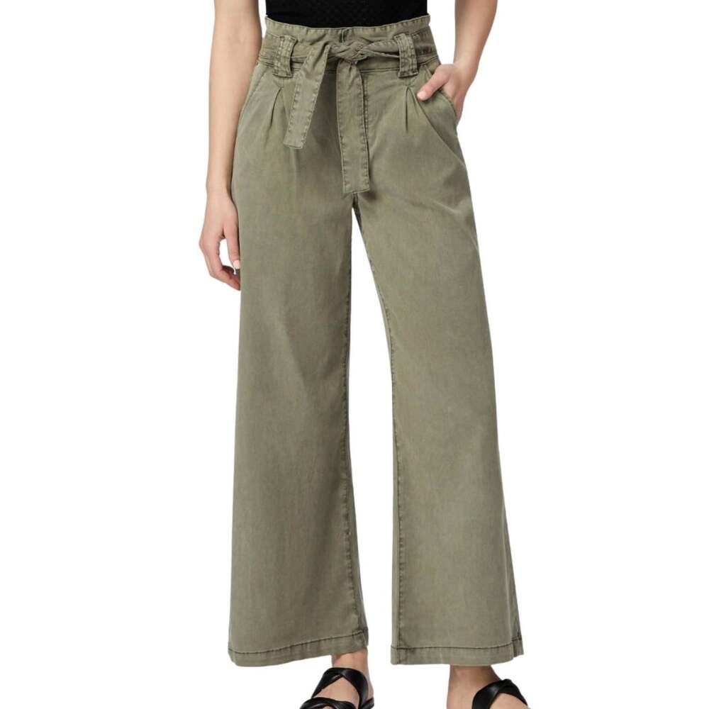 Paige Harper High Rise Paperbag Belted Wide Leg Pants Ivy Green Lyocell Size 31